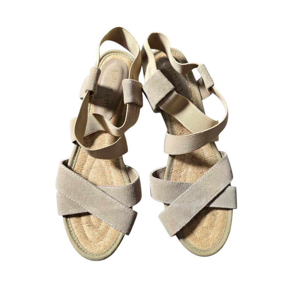 Kelly and Katie Size 8.5 Beige Leather Strappy Wedge Sandals AS IS No Box